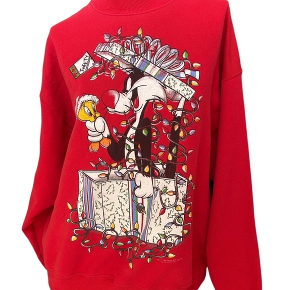 VTG Jerry Leigh Holiday Looney Toones Sylvester Tweety Sweatshirt XL - Picture 2 of 12